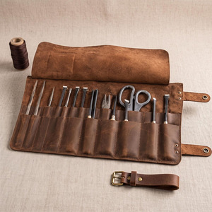 Bolsa de herramientas enrollable de cuero genuino, organizador profesional de herramientas enrollable para mecánicos, artesanos, almacenamiento en taller a precio razonable - Product Image 3