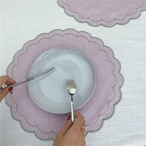 Set di 4 tovagliette in lino e cotone con ricamo floreale a festoni, 38 cm, tessuto con trama in lino naturale, lavabili in lavatrice - Product Image 5