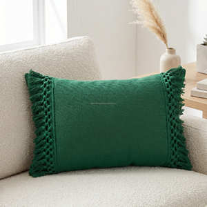 Housse de coussin décorative en coton vert olive avec bordure tressée, coussin d'appoint de luxe, décoration scandinave - Product Image 3