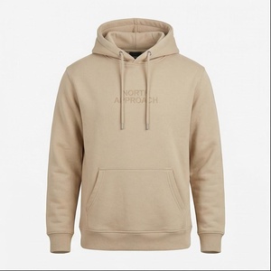 เสื้อฮู้ดผู้ชาย North Approach สีเบจ ผ้าฝ้ายเฟรนช์เทอร์รี่ มีกระเป๋าหน้า สวมใส่สบายๆ สำหรับฤดูใบไม้ร่วง - Product Image 1