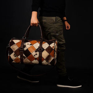 Sac de voyage en cuir véritable, sac de week-end, fermeture éclair, portable, léger, vintage, 36-55L, multifonction, unisexe - Product Image 1