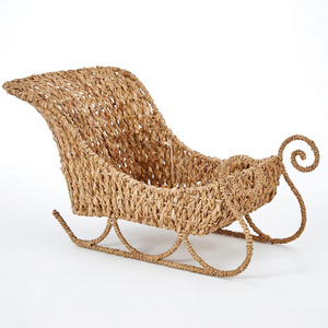 Trineos de hierba marina tejida, cesta de trineo de Papá Noel de hierba marina, piezas de decoración navideña, suministros al por mayor - Product Image 1