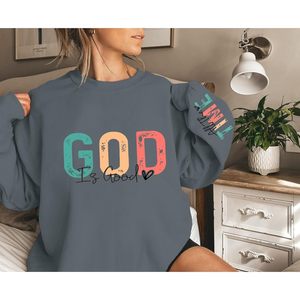 เสื้อสเวตเชิ้ตคอกลมโอเวอร์ไซส์สำหรับผู้หญิง พิมพ์ลายตัวอักษร God Is Good ผ้าคอตตอนผสม ทรงหลวม ไหล่ตก แขนยาว เหมาะสำหรับใส่ในฤดูใบไม้ร่วง - Product Image 3