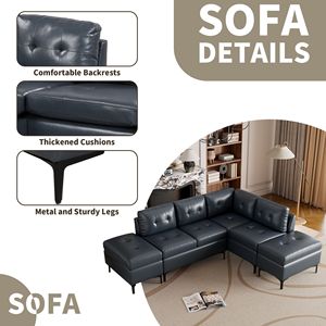 Divano Angolare a L in Pelle PU da 240 cm con Pouf Contenitore Mobili e Spostabili per Soggiorno - Product Image 5
