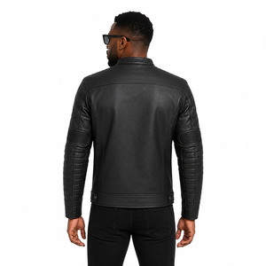 Blouson de motard en cuir véritable pour homme avec logo personnalisé, noir mat, épaulettes rembourrées, bras matelassés, manteau de moto, marque privée, vente en gros - Product Image 4