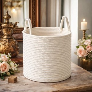 Large Woven Cotton Rope Wicker <b>Foldable</b> Eco-friendly Storage <b>Basket</b> Handles for Laundry Wardrobe Toy Organization - Product Image 5