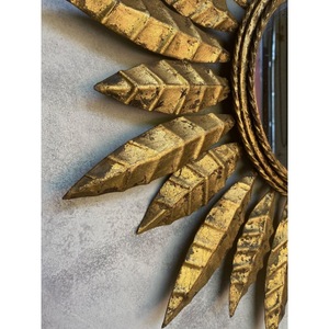 Round <b>Brass</b> <b>Mirror</b> With Leaf Sunburst Frame Art Deco Wall Decorative - Product Image 6