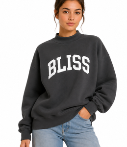 Oversized Women's <b>Mock</b> <b>Neck</b> Pullover Sweatshirt Front Logo Cotton Blend Cozy Everyday Streetwear Fashion <b>Top</b> - Product Image 2