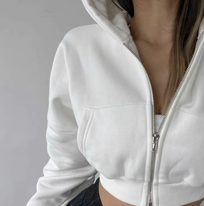 Wholesale High Quality Streetwear Women <b>Zipper</b> Hoodies Custom Crop <b>Top</b> Hoodie Custom Fabric Gym Crop <b>Top</b> Hoodies Women Casual - Product Image 3