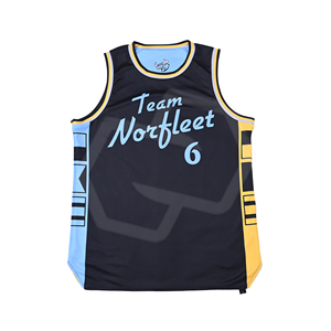 Camiseta de Baloncesto Sublimada Personalizada al por Mayor para Hombre, Negra, Azul y Amarilla, Transpirable, de Poliéster, Uniforme de Equipo para Adultos, Ropa Deportiva - Product Image 1