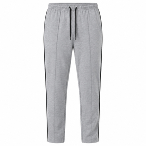 Pantalon de survêtement en maille chinée pour homme OEM avec plis décoratifs sur le devant, passepoil latéral contrastant, taille élastique – Vêtement de sport décontracté pour le quotidien - Product Image 1