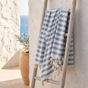 90x170 cm Beige Striped Turkish <b>Beach</b> <b>Towel</b> Woven Cotton Fouta Blanket Quick Dry Peshtemal <b>Travel</b> Wrap Bulk Supplier Factory - Product Image 5