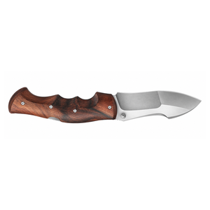 Cuchillos de caza de hoja fija con mango de madera marrón contorneado con ranuras para los dedos y hoja de acero ancha para camping y actividades al aire libre. - Product Image 4
