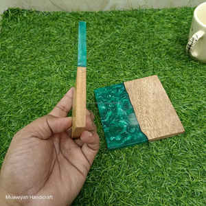 Top Quality Wood And Resin Coaster With Green Dark Color Tea Coffee <b>Glass</b> Holder Coaster For Home Office Hotel Wedding Party Use - Product Image 5