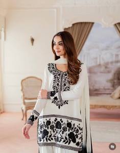 <b>Festival</b> Wear Crepe With Embroidery Molty Nidal Work <b>Top</b> and Farshi Palazzo With Faux Georgette Digital Print Lace Work Dupatta - Product Image 3
