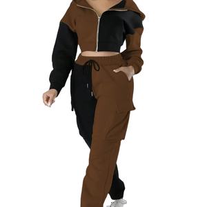 Ensemble de vêtements de travail deux pièces coupe-vent et respirant pour femmes, veste courte à capuche tendance avec coutures multicolores - Product Image 1