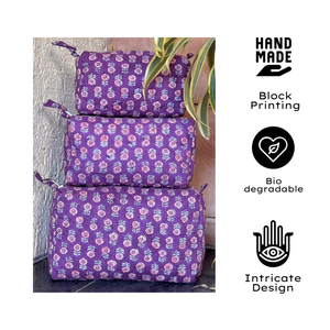 Jaipur Hand Block <b>Toiletry</b> Bag Set of 3 Sizes Multi Function Travel Organizer Cosmetic Bags for Men Women Daily Use Gifting - Product Image 1