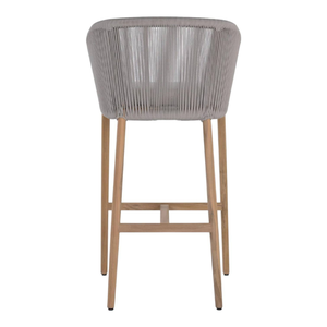 Modern Wood Bar <b>Stool</b> <b>With</b> Gray Woven <b>Back</b> And Cushion For Dining Area Restaurant - Product Image 3