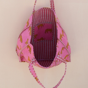 Elegant Quilted 100% Cotton Tote <b>Bag</b> Animal Print <b>Long</b> Handle Shoulder Strap Reusable Shopping Travel Beach Daily Use Gift - Product Image 5