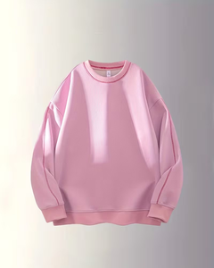 Pink Oversized Crew Neck Terry Knitted Pullover Solid Color Casual Sweatshirt Unisex Regular Fit Long Sleeve Breathable - Product Image 1