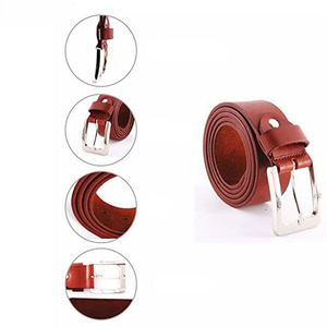 Cinturón Casual de Cuero Vacuno para Hombre, Color Marrón Sólido, Hebilla Plateada Rectangular, Duradero, 3.5cm de Ancho, Ajustable - Product Image 4