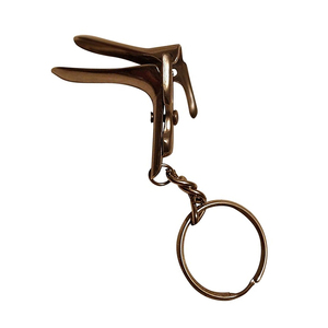 Wholesale Manufacturer Clinic Promotional Keychains Speculum Shaped Titanium Color Key <b>Rings</b> Customized Brand <b>Name</b> Keychains - Product Image 1