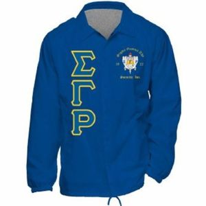 Royal Blue Women's Long Sleeve Button Down <b>Dress</b> Shirt with Gold Embroidered Greek Letters Sorority Formal Apparel - Product Image 1