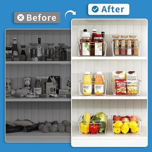 ชุดจัดระเบียบตู้กับข้าวพลาสติกใส 10 ชิ้น พร้อมตัวแบ่ง 2 ช่อง จัดระเบียบครัวและตู้เย็นได้ง่าย ผลิตภัณฑ์อะคริลิก - Product Image 2