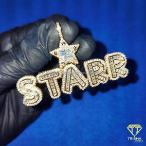 Luxury " STARR " Letter Necklace <b>Iced</b> <b>Out</b> Diamond Pendant Hip Hop <b>Chain</b> Jewelry - Product Image 1