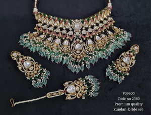 Kundan Bride Jewelry Set 09600Gold Tone <b>Necklace</b> Earring Tikka Set Green <b>Ruby</b> Pear Cut Wedding Fashion - Product Image 1