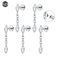 Boucles d'oreilles pendantes en titane G23 avec trois zircons œil de cheval, vente en gros, pour piercing d'oreille, à dos plat
