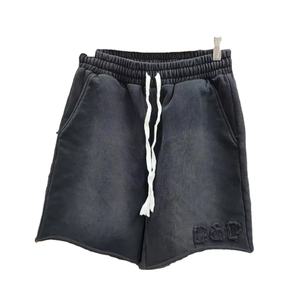 กางเกงขาสั้นผ้ายืดทรงโอเวอร์ไซส์สำหรับผู้ชายกางเกงขาสั้นผ้ายืดสีพื้นย้อมสีล้วนแบบลำลองสำหรับฤดูร้อน - Product Image 4