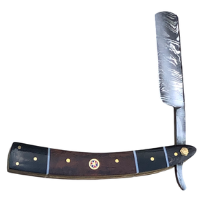 Rasoir droit artisanal en acier Damas traditionnel pour barbiers, étui en cuir, cadeau pour témoin de mariage - Product Image 2
