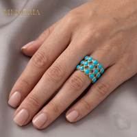 Bague Éternité Faite Main pour Femme en Or Jaune Massif 18 carats avec Turquoise Cabochon Naturelle Certifiée IGI et Sertissage Clos