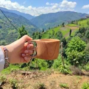 Hand Carved Wooden <b>Mug</b> Engraved <b>Tree</b> Design Polished Brown Handle Cup for Gift and Home Decor - Product Image 4