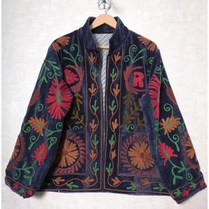 Chaqueta de terciopelo bordada a mano con estampado floral, cuello alto, manga larga, abrigo de invierno para mujer, estilo étnico bohemio - Product Image 4
