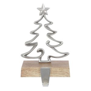 Ornement décoratif en métal en forme d'arbre, aspect élégant, avec surface en bois, pour décoration festive et aménagement intérieur - Product Image 1