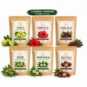 Poudre capillaire aux herbes OEM/ODM, combo Amla, Hibiscus, Shikakai, Sidr, Bhringraj & Reetha, 100g chacune (pack de 6) - Product Image 1