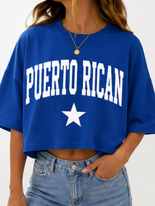 Camiseta Corta Oversize para Mujer con Estampado Gráfico Varsity y Letras, Estilo Casual Urbano, Logotipo Personalizado, Venta al por Mayor - Product Image 4