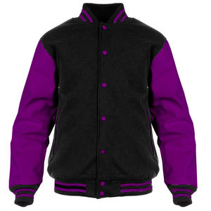 Veste universitaire noire et violette pour homme, style color block, col rabattu, coupe classique, en polyester, pour l'automne - Product Image 1