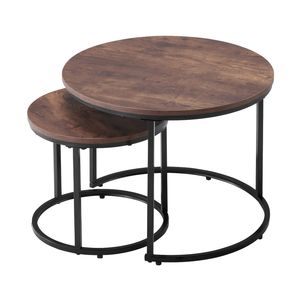 Set di 2 tavolini da caffè impilabili, rotondi da 23,6 pollici, tavolini laterali salvaspazio con contenitore, comodino in metallo - Product Image 3