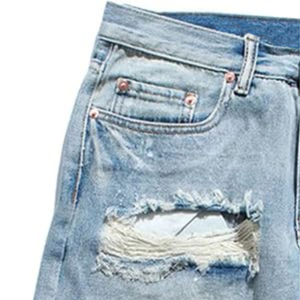 Shorts Bermuda de Mezclilla Rasgados de Cintura Alta para Hombre, Cintura Elástica, Estilo Casual, Secado Rápido - Product Image 3