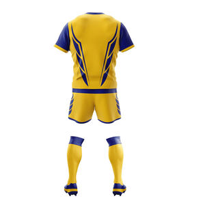 Men's Rugby Uniform Yellow Blue Geometric Print Sublimated <b>Moisture</b> Wicking Breathable Polyester Jersey Shorts <b>Socks</b> Custom Team - Product Image 3