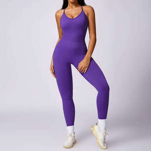 Combinaison de yoga en nylon pour femme, dos croisé, effet froncé aux fesses, body de sport, vêtements de fitness, tenue de sport une pièce, shapewear - Product Image 1