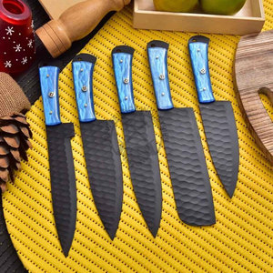 Custom Made J2 Stainless Steel Powder Coated Durable <b>Sharp</b> Ambidextrous Hammered Blade 5-Piece Professional Kitchen <b>Knife</b> <b>Set</b> - Product Image 5