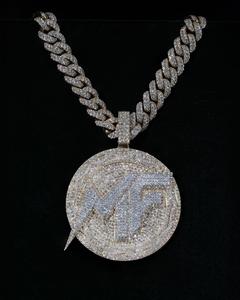 Colgante y Amuleto Unisex Personalizado de Moissanita con Inicial MF en Plata 925 Tallada, Estilo Hip Hop, Inicial MF para Hombres y Mujeres - Product Image 1