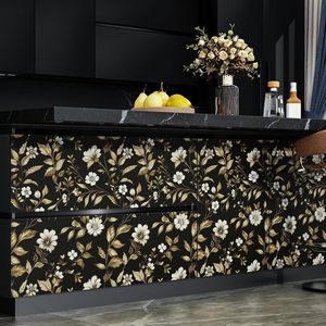 Papel Tapiz Floral Oscuro con Hojas Doradas Vintage, Papel Tapiz Floral Blanco Autoadhesivo, Revestimiento de Pared Impermeable Desprendible y Pegable - Product Image 2