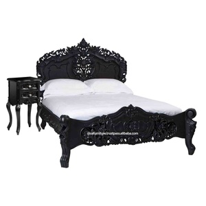 European Design Solid Mahogany Wood <b>Bed</b> Hand Carved Rococo Style for Home Hotel Carving French Bedroom Furniture Black - Product Image 6