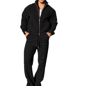 Custom Mens Waffle Knit Full <b>Zip</b> Eco-Friendly Breathable Winter Tracksuit Wholesale 2 Piece Textured <b>Hooded</b> Sweatsuit Set - Product Image 1