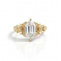 Bague de fiançailles en moissanite taille hexagonale 2,50 carats, sertie clos, en or jaune 14K plaqué rhodium, style Art Déco floral vintage pour femme